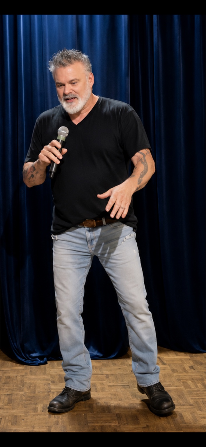 Nikki G performing stand-up comedy with a microphone